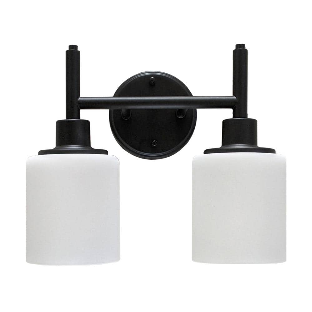 Aubrey Matte Black 2-Light Indoor Wall Light with Frosted Glass Shades