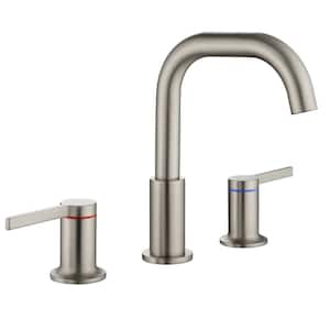 8 in. Widespread Double Handle Bathroom Faucet with Rotating Spout 3-Hole Brass Bathroom Sink Taps in Brushed Nickel