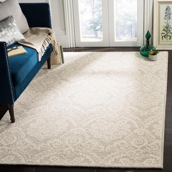 Blossom Silver/Ivory 9 ft. x 12 ft. Geometric Damask Floral Area Rug