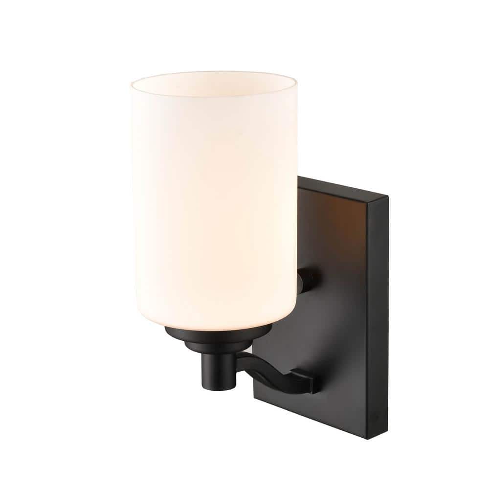 Matte Black Cylinder Wall Sconce with Glass Shade