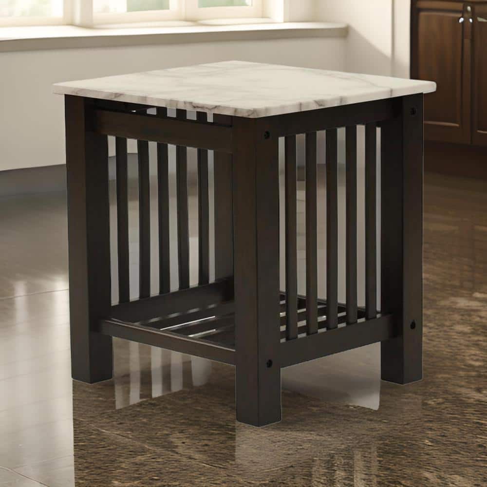 26 in. Brown and White Square Marble End Table with Bottom Shelf - thumbnail 6