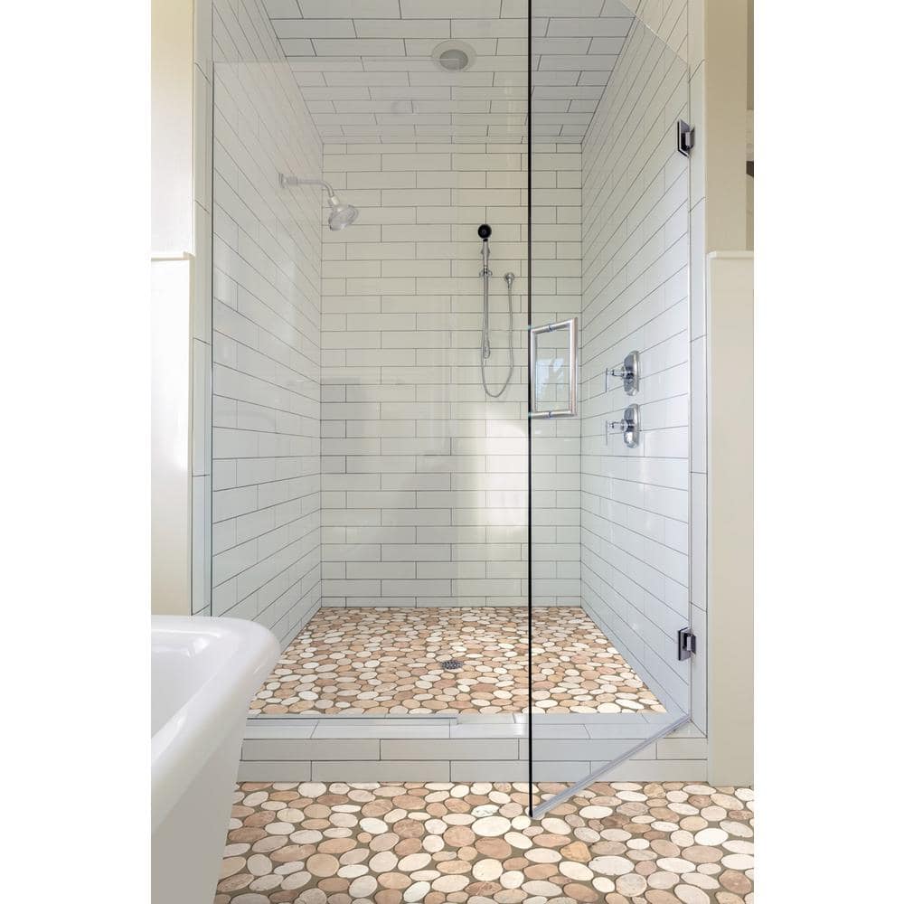 Tan and White Tumbled Marble Pebble Mosaic Tile