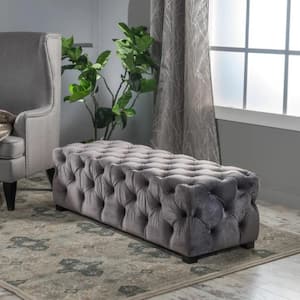 Gray 50.75 in. Velvet Button-Tufted Bedroom Bench with Solid Birch Legs