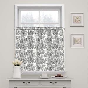 Charmed Life Onyx Toile Print Cotton 52 in. W x 36 in. L Light Filtering Tier Pair Rod Pocket Curtain Panel