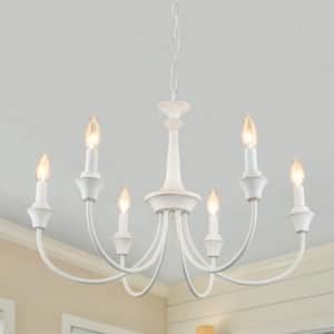 6-Light Distressed White Dimmable Classic Linear Chandelier for Kitchen Island with No Bulbs Included