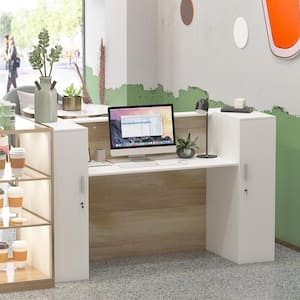 70.9 in. W White MDF Computer Desk with a Spacious Tabletop and 6-Enclosed Storage Shelves