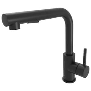 Olympia i2v Single Handle Low Arc Right Angle Pull-Out Sprayer Kitchen Faucet Deckplate Included in Matte Black