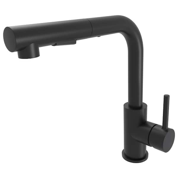 OLYMPIA Olympia i2v Single Handle Low Arc Right Angle Pull-Out Sprayer Kitchen Faucet Deckplate Included in Matte Black