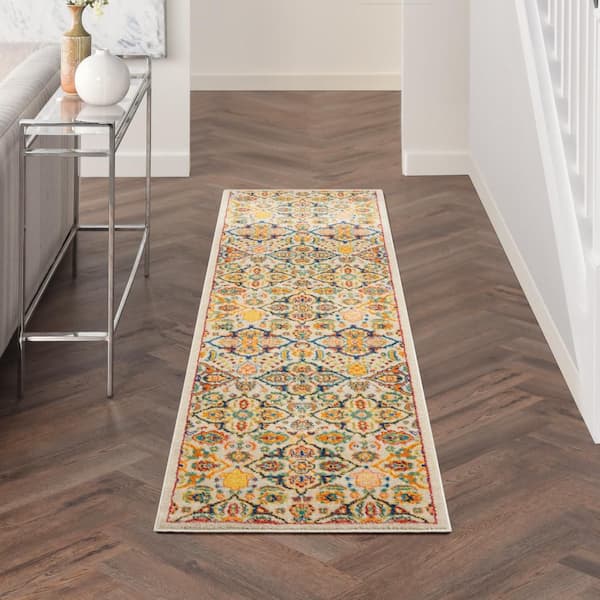 Allur Ivory Multicolor 2 ft. x 12 ft. All-over design Transitional Runner Area Rug