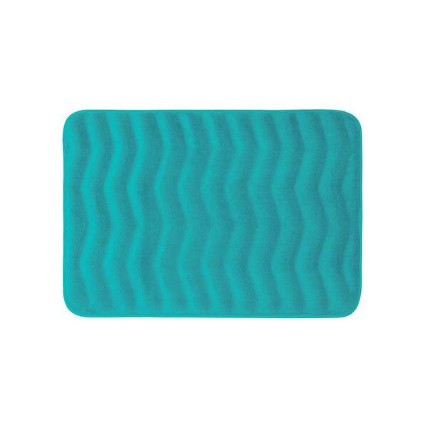 BounceComfort Waves Turquoise 17 in. x 24 in. Memory Foam Bath Mat