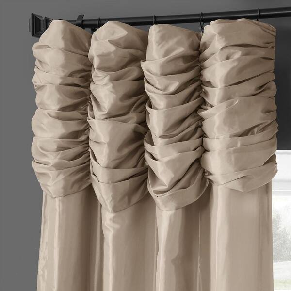 Antique Beige Ruched Room Darkening Faux Solid Taffeta Curtain - 50 in. W x  108 in. L (1 Panel)