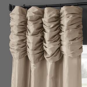 Antique Beige Ruched Room Darkening Faux Solid Taffeta Curtain - 50 in. W x 108 in. L (1 Panel)