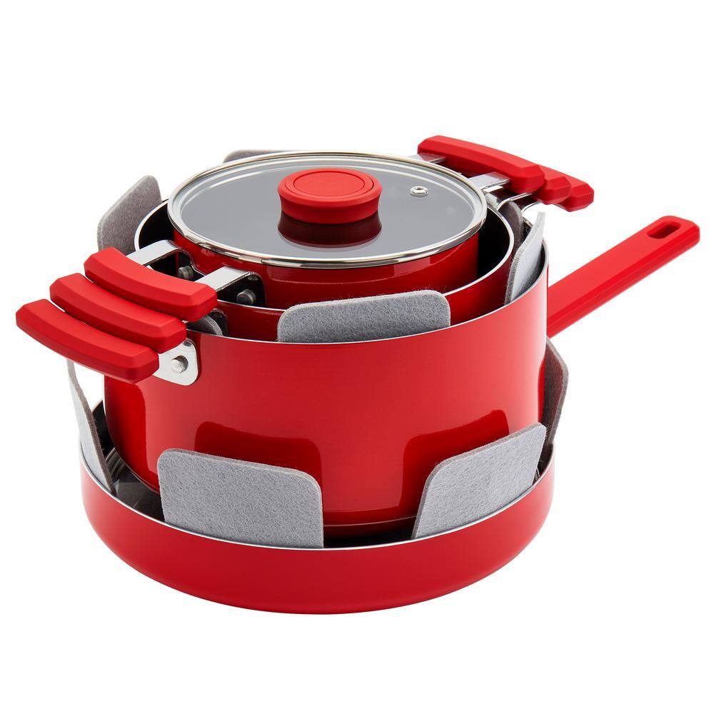 Denmark Stax 7-Piece Red Aluminum Non-Stick Stackable Cookware Set-TTU ...