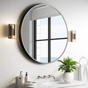 36 in. x 36 in. Modern Round Metal Framed Black Wall Mirror