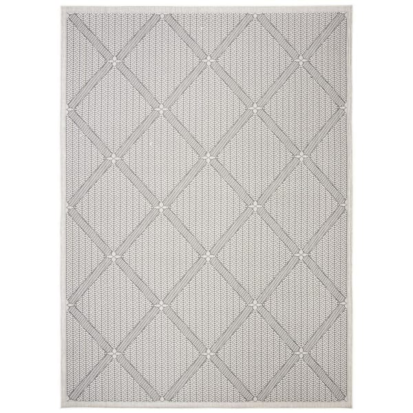 Martha Stewart Charcoal/Beige 9 ft. x 12 ft. Diamond Striped Indoor/Outdoor Patio Area Rug