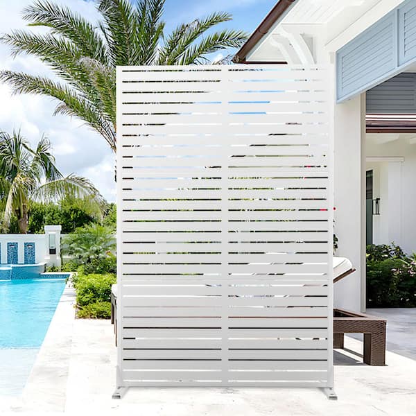 47 in. W x 72 in. H White Metal Privacy Screen-Rust-Resistant Outdoor Panel for Patio & Deck