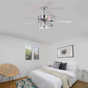 52 in. Indoor/Outdoor Chrome Crystal Ceiling Fan Dual Finish Reversible Blades, Fandelier for Living Room, Dining Room