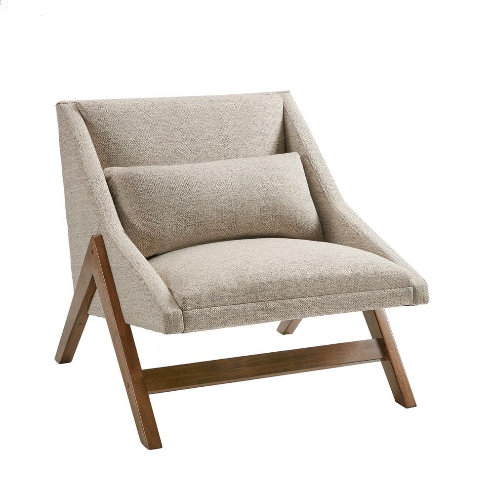 Boomerang Brown Rubber Wood Accent Chair with Mustard Fabric