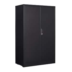Black Locking Metal File Cabinet with 2 Layers Adjustable Shelves