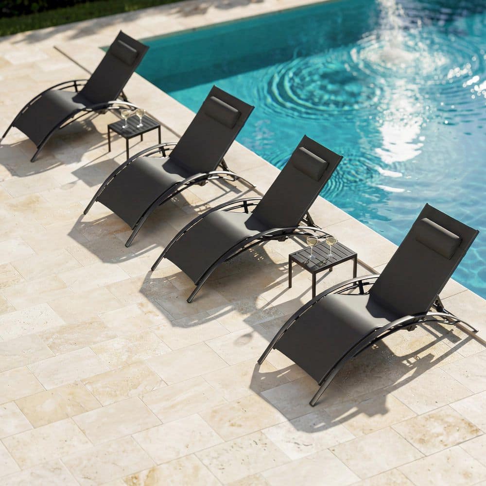 PURPLE LEAF Patio Aluminum Outdoor Chaise Lounge Set Beach Pool