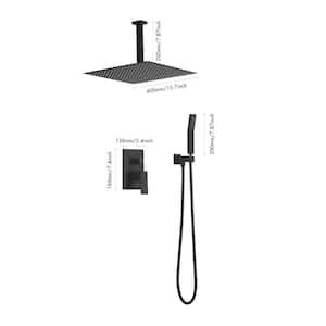 2-Spray Patterns 16 in. Ceiling Mount Square Rainfall Dual Shower Heads in Matte Black-16 with Handheld