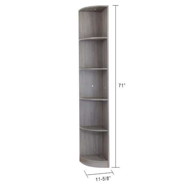 Fc Design 70 75 In Distressed Grey 5, 5 Tier Corner Bookcase