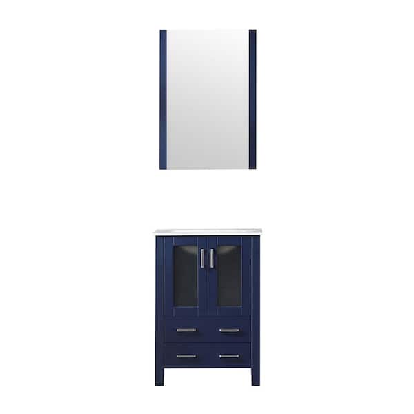 Volez 24 in W x 18 in D Navy Blue Bath Vanity, Integrated Ceramic Top and 22 in Mirror