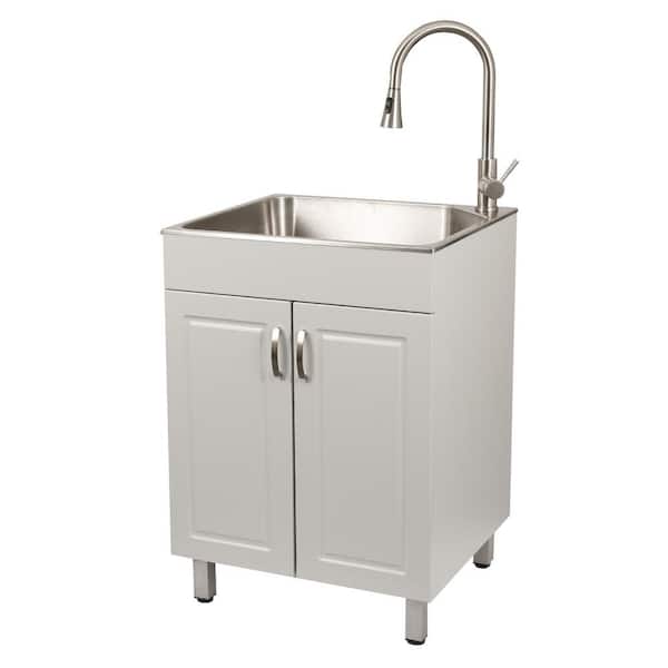 24 in. x 18 in. x 34 in. Paint Free MDF Laundry Tub Cabinet with Single  Stainless Steel Sink and Faucet Combo