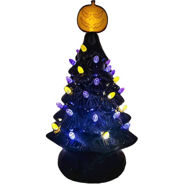 24 in. Prelit Halloween Retro Tree with Vintage Bulbs and Pumpkin Topper, Indoor Standing Decor