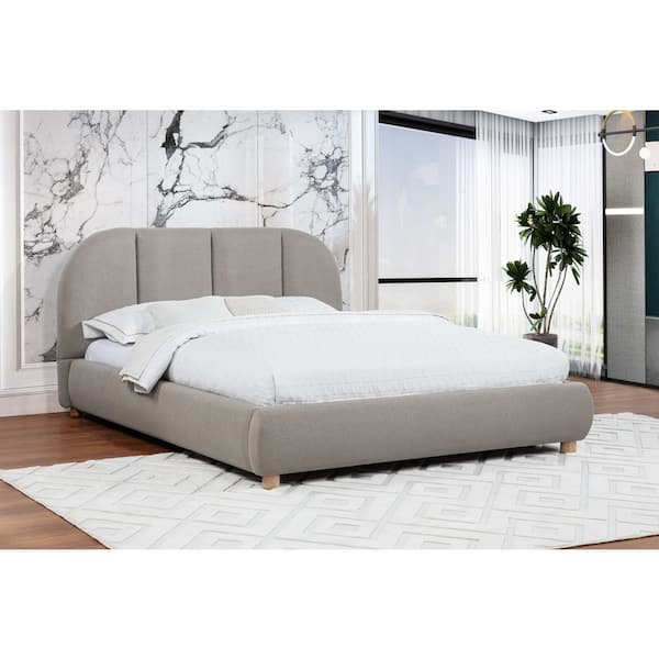 Miro Gray Wood Frame Queen Platform Bed with Burlap Upholstery
