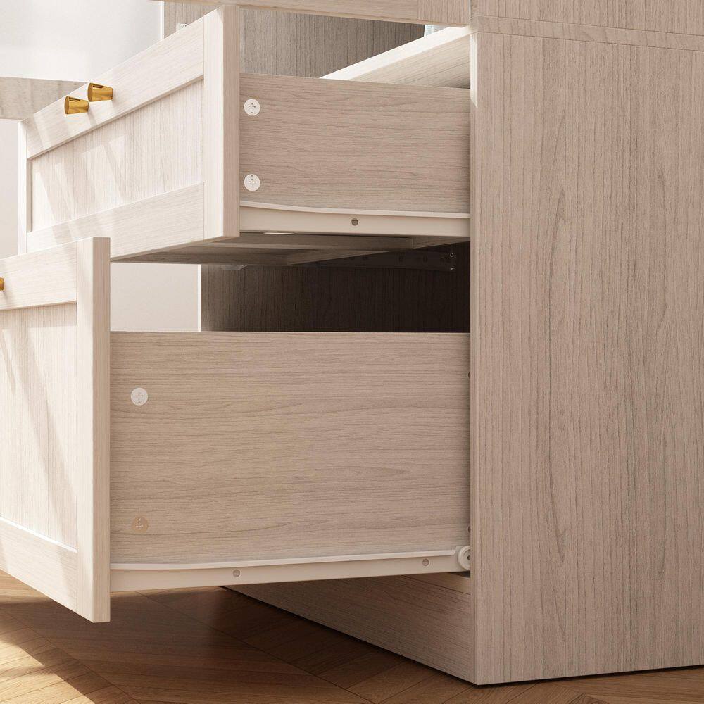 Light Oak Wood 66.9 in. Bedroom Wardrobe with Tempered Glass Doors, Corner Unit, Hanging Rod and Storage Drawers - thumbnail 7