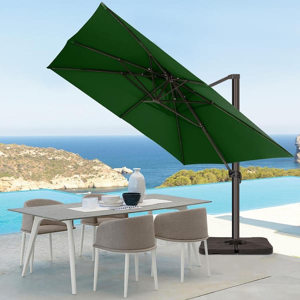 JEAREY SunShade Deluxe 11 ft. Square Cantilever Umbrella with Cover Heavy-Duty 360° Rotation Patio Umbrella in Dark Green