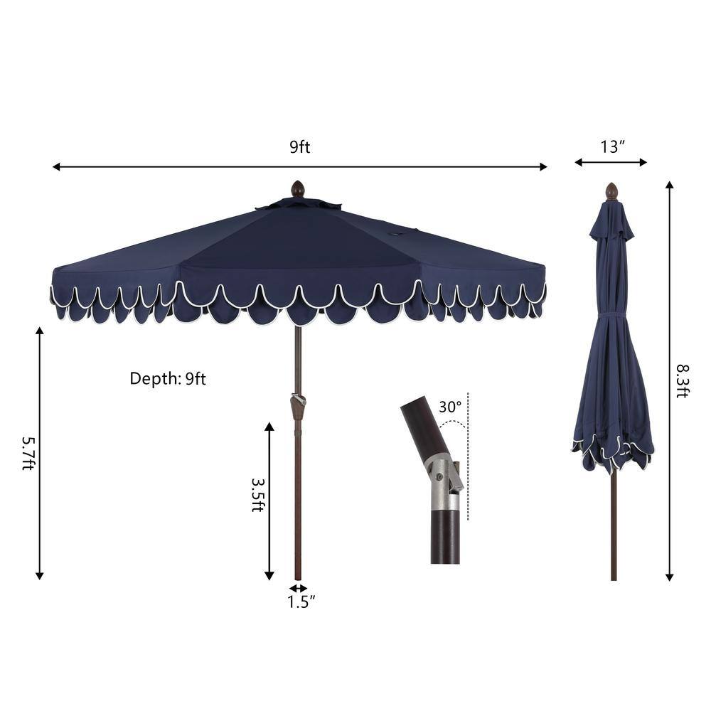 Tracy 9 ft. Navy Blue Scalloped Fringe Market Patio Umbrella