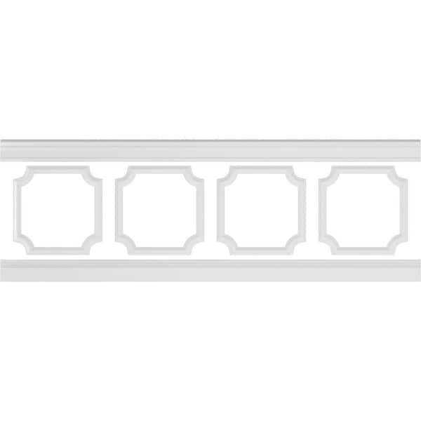 Ekena Millwork 94 1/2 in. (Adjustable 32 in. to 36 in.) 21 sq. ft. Polyurethane Ashford Scalloped Panel Wainscot Kit Primed