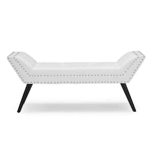 Tamblin Contemporary White Faux Leather Upholstered Bench