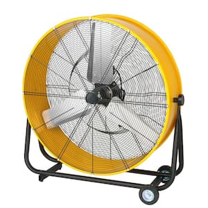 36 in. 3-Speed Yellow Heavy-Duty Metal Industrial Drum Fan, Air Circulation for Warehouse, Factory, Workshop, Basement