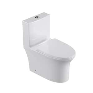 1-Piece 1.1/1.6 GPF High Efficiency Dual Flush Elongated Ceramic Toilet in White Slow Close Seat Include
