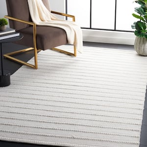 Kilim Light Grey/Ivory 6 ft. x 9 ft. High-Low Striped Solid Color Area Rug