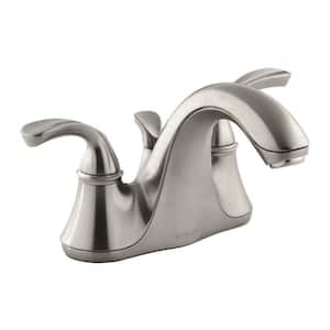 Forte 4 in. Centerset 2-Handle Low-Arc Water-Saving Faucet in Vibrant Brushed Nickel with Sculpted Lever Handles