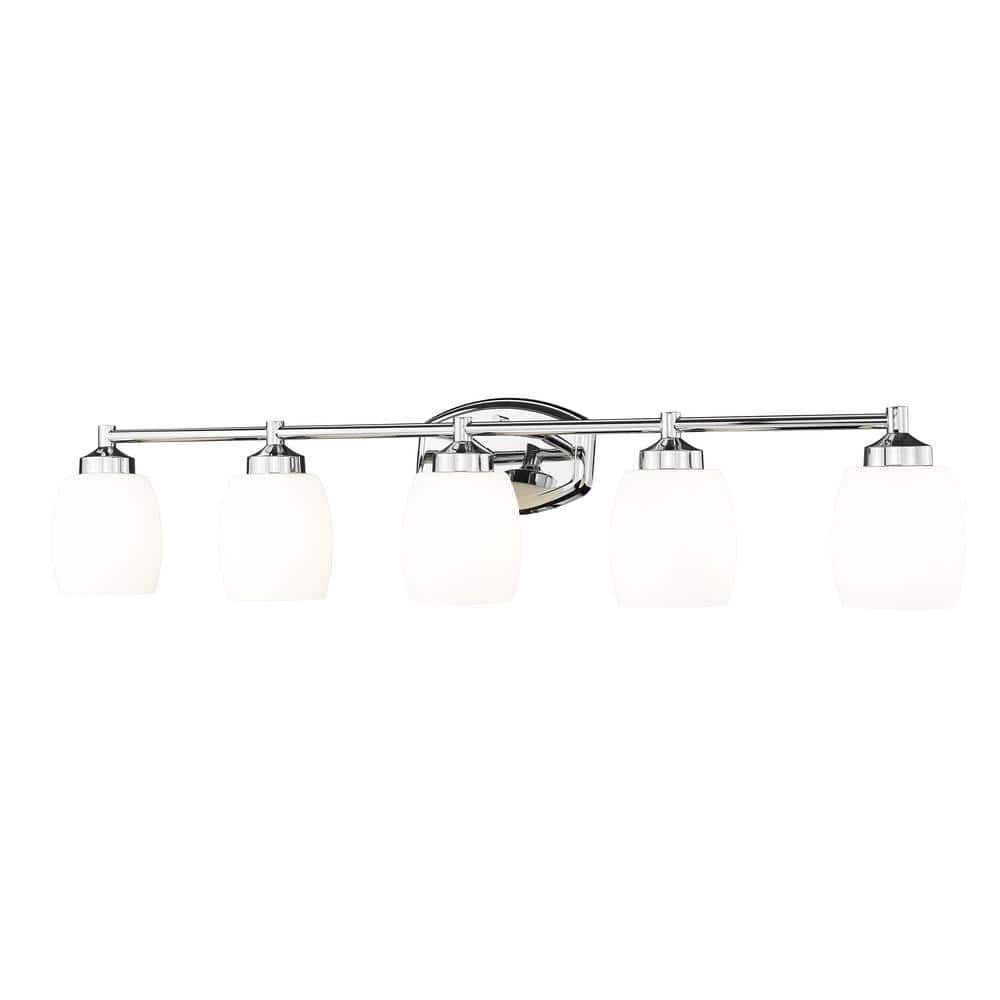 Kendrick 39.25 in. 5-Light Chrome Vanity-Light with Matte Opal Glass Shade