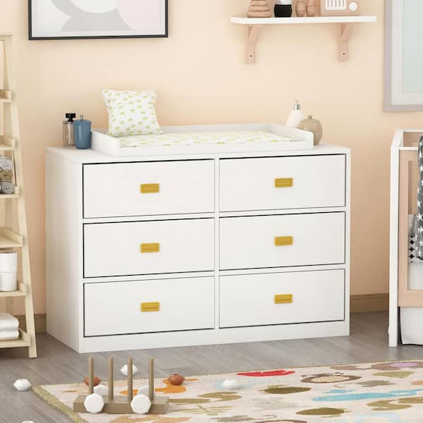 Homsee 6 Drawer Gray Wood Dressers Storage Organizer Cabinet White