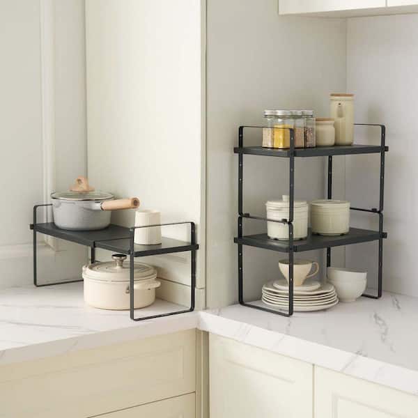 2-Tier Cabinet Organizer Shelf Counter Shelves Steel Kitchen Storage Spice Rack, Black