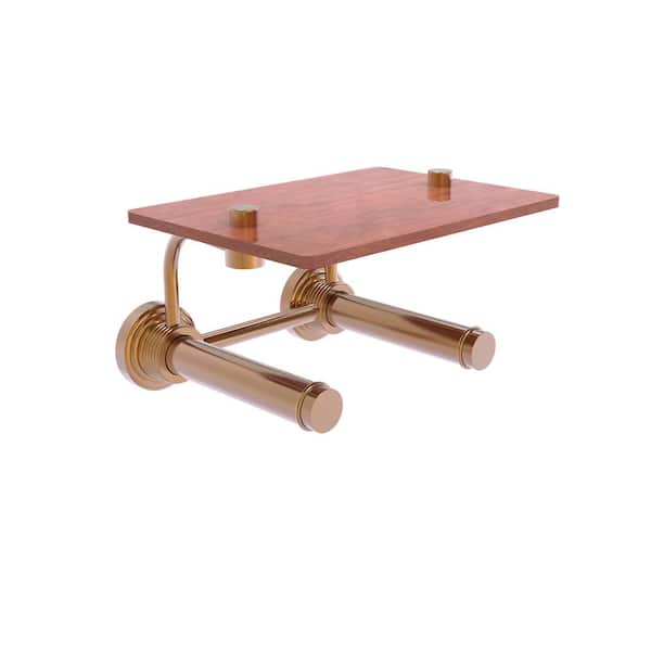 Allied Brass Waverly Place 2-Roll Toilet Paper Holder with Wood Shelf in Brushed Bronze