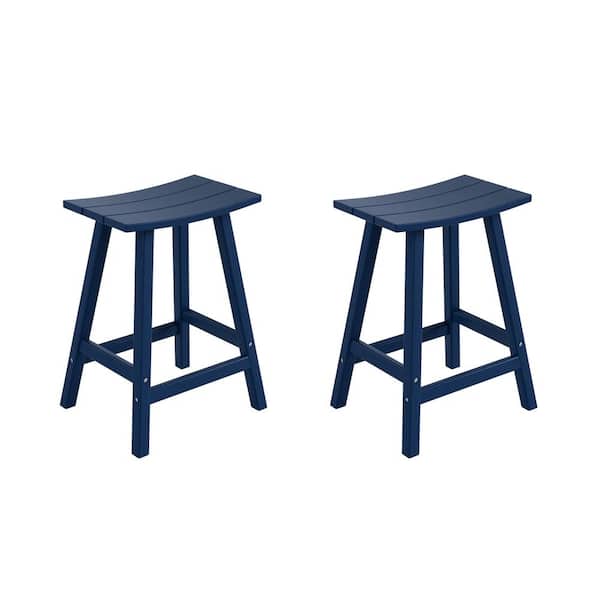 Franklin Navy Blue 24 in. Poly HDPE Fade Resistant Outdoor Patio Saddle Seat Counter Height Bar Stool (Set of 2)