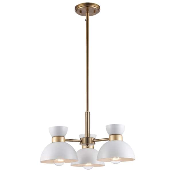 Bel Air Lighting Azaria 3-Light White and Gold Chandelier Light Fixture with Metal Dome Shades