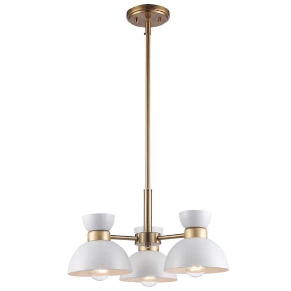 Azaria 3-Light White and Gold Chandelier Light Fixture with Metal Dome Shades