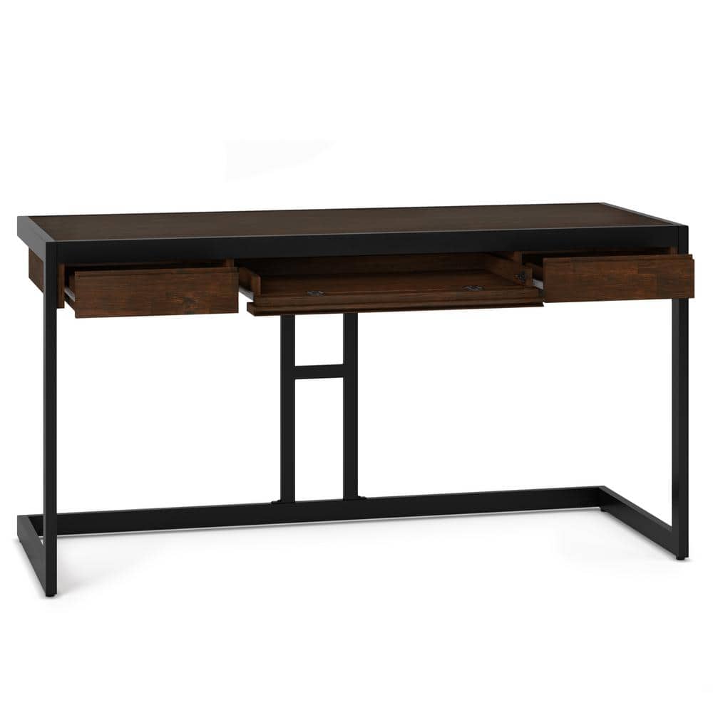 Erina Farmhouse Brown Solid Acacia Wood Desk with Keyboard Tray
