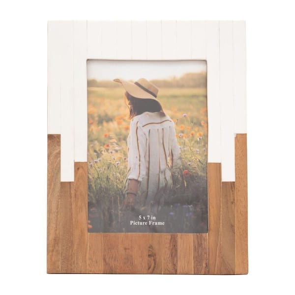 Brown 8 in. x 10 in. Resin and Wood 2-Tone Photo Frame with Glass Panel