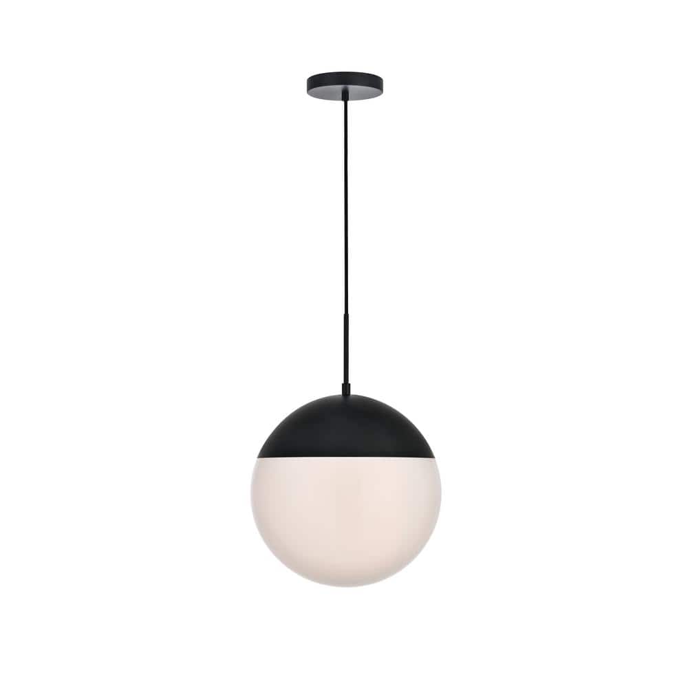 Timeless Home 14 in. 1-Light Black and Frosted White Pendant Light, Bulbs N