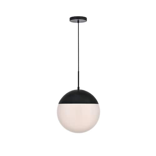 Timeless Home 14 in. 1-Light Black and Frosted White Pendant Light, Bulbs Not Included Lighting